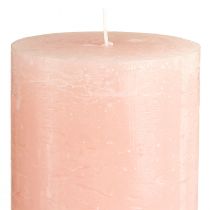 Itens Conjunto de 2 velas cilíndricas rosa, 85×150mm, cor sólida, ideais para decoração e clima romântico.