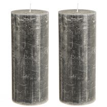 Itens Elegantes velas de pilar em antracite 85x200mm - Design rústico, longa duração, conjunto de 2 para decoração com estilo.