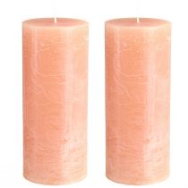 Itens Conjunto de 2 velas de pilar, design pêssego, 85x200mm - Longa duração, cera colorida por toda a sua extensão para decoração e relaxamento.