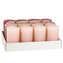 Itens Conjunto de velas de pilar, 3 cores, tons de rosa-avermelhado, marmorizadas, velas decorativas 60x100mm, 12 peças