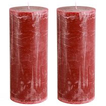 Itens Conjunto de 2 velas cilíndricas vermelho-escuras com efeito mármore, 85x200mm – longa duração para momentos românticos e festivos.