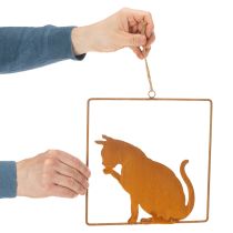 Itens Enfeite decorativo de gato em metal enferrujado, decoração com efeito ferrugem para pendurar, 24,5 cm