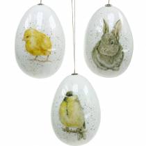 Ovos de Páscoa para pendurar com motivos de animais pintinho, pássaro, coelho branco sortido 3uds
