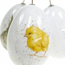 Ovos de Páscoa para pendurar com motivos de animais pintinho, pássaro, coelho branco sortido 3uds