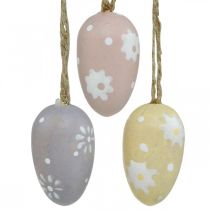 Mini ovos de Páscoa, ovos de madeira com flores, decoração de Páscoa roxo, rosa, amarelo H3.5cm 6pcs