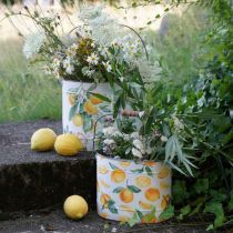Pote de metal verde-amarelo, decoração de verão, balde com asa, motivo de limão mediterrâneo L28/22,5/cm A23/18/15cm