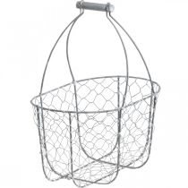 Itens Cesto de arame com pega, cestos nostálgicos, cesto de metal shabby chic, prateado antigo, branco L35/30/25cm H46.5/35/25cm conjunto de 3