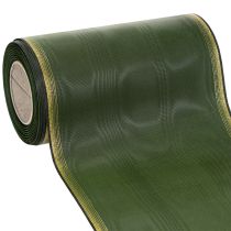 Itens Fita elegante em moiré para guirlanda, 175 mm, verde-escura com borda perolada e trama de tafetá, ideal para ocasiões festivas.