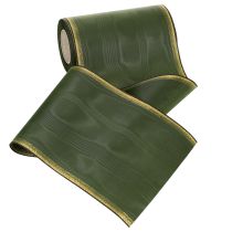 Itens Fita elegante em moiré para guirlanda, 175 mm, verde-escura com borda perolada e trama de tafetá, ideal para ocasiões festivas.