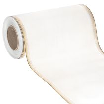 Itens Fita elegante em moiré para guirlanda, 200 mm branca com borda em pérola dourada e acabamento especial, 25 m - Perfeita para decorações e celebrações.
