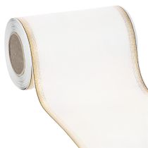 Itens Fita elegante em moiré com borda dourada, ideal para decoração de casamento ou como fita de luto, na cor branca, 150 mm x 25 m.