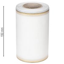 Itens Fita elegante em moiré com borda dourada, ideal para decoração de casamento ou como fita de luto, na cor branca, 150 mm x 25 m.