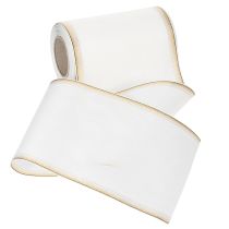 Itens Fita elegante em moiré com borda dourada, ideal para decoração de casamento ou como fita de luto, na cor branca, 150 mm x 25 m.