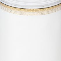 Itens Fita elegante em moiré com borda dourada, ideal para decoração de casamento ou como fita de luto, na cor branca, 150 mm x 25 m.