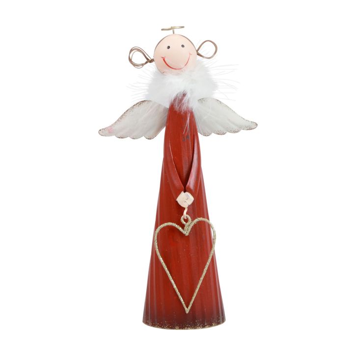 Anjo decorativo de mesa de metal decoração figura de Natal vermelho 10,5×4,5×20cm