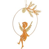 Itens Anel decorativo de anjo, metal, acabamento enferrujado, decoração de Natal, 23,5 x 16,5 cm, conjunto de 3 peças.