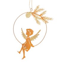 Itens Anel decorativo de anjo, metal, acabamento enferrujado, decoração de Natal, 23,5 x 16,5 cm, conjunto de 3 peças.
