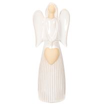 Itens Estatueta de anjo com decoração de coração em branco creme, 23 cm