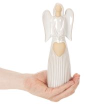 Itens Estatueta de anjo com decoração de coração em branco creme, 23 cm