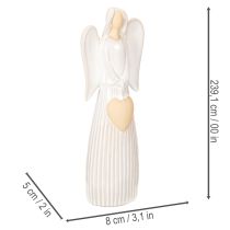 Itens Estatueta de anjo com decoração de coração em branco creme, 23 cm