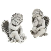 Anjo decorativo em cinza sentado 13,5 cm 2 unidades