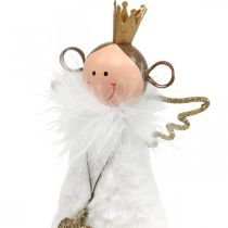 Itens Figura de anjo decoração de natal madeira metal branco dourado H20.5cm