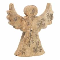 Anjo de madeira com incrustações de glitter, madeira natural de manga 19,4 × 18,3cm