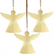 Anjo decorativo, pingente de metal, decoração de Natal dourada 9 × 10cm 3 unidades
