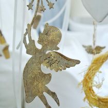 Anjo com dente-de-leão, decoração de Natal, pingente de decoração, decoração de metal dourada aparência antiga H16 / 15cm 4 unidades
