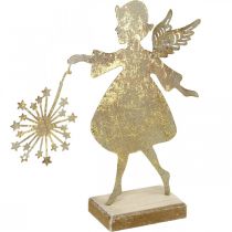 Anjo com dente-de-leão, decoração de metal para o Natal, figura decorativa Advento dourado aspecto antigo Alt.27,5cm