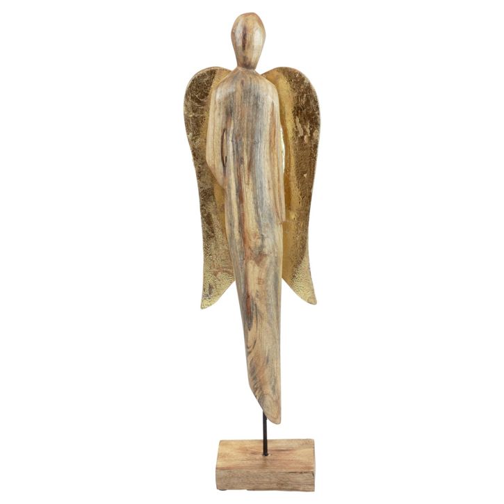 Anjo de madeira figura de madeira anjo decoração ouro natural 17×9,5×58cm