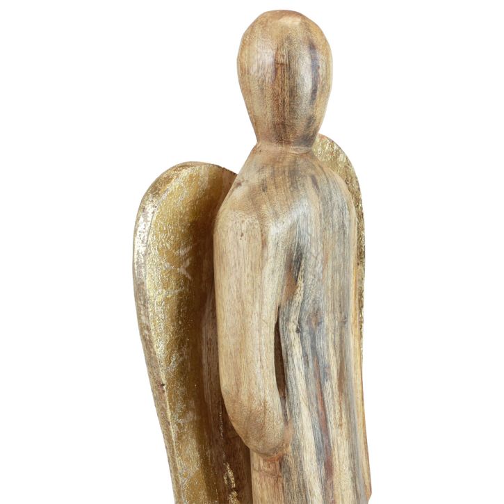 Anjo de madeira figura de madeira anjo decoração ouro natural 17×9,5×58cm