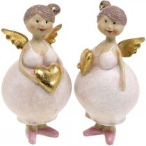Anjo rosa com figura de decoração de coração Decoração de Natal 7 × 6 × 14cm 2pcs