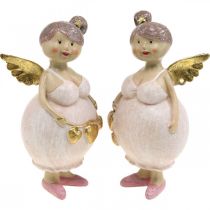 Anjo rosa com figura de decoração de coração de Natal 9 × 8 × 19,5 cm 2 unidades