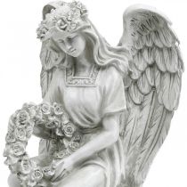Anjo grave com coroa de flores Anjo feminino sentado H32cm