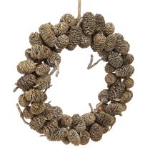 Itens Coroa de cones de amieiro para pendurar, branca lavada Ø18cm