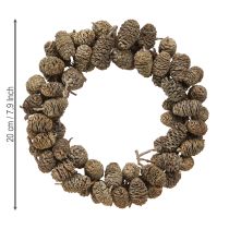 Itens Coroa de cones de amieiro para pendurar, branca lavada Ø18cm