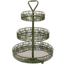 Itens Suporte de servir de metal com três níveis, verde, decoração de pinheiro, redondo, 49 cm