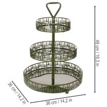 Itens Suporte de servir de metal com três níveis, verde, decoração de pinheiro, redondo, 49 cm