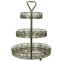 Itens Suporte de servir de metal com três níveis, verde, decoração de pinheiro, redondo, 49 cm
