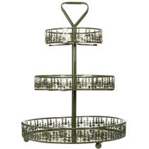 Itens Suporte de servir de metal com três níveis, verde, decoração de pinheiro, redondo, 49 cm