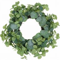 Grinalda decorativa eucalipto verde flores brancas artificiais Ø45cm