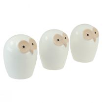 Itens Figuras decorativas de coruja cerâmica floresta animal decoração branca 11,5 cm 3 unidades