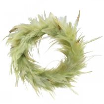 Coroa de penas decorativas verde Ø16cm coroa de penas reais decoração de primavera