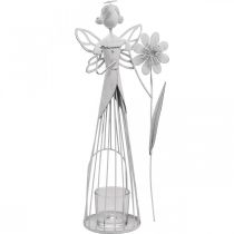 Decoração de primavera, fada das flores como lanterna, decoração de mesa de metal, duende com flor branca H32,5cm