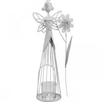 Decoração de primavera, fada das flores como lanterna, decoração de mesa de metal, duende com flor branca H32,5cm