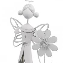 Fada das flores com flor, decoração primaveril, lanterna de metal, fada das flores em metal branco A40.5cm