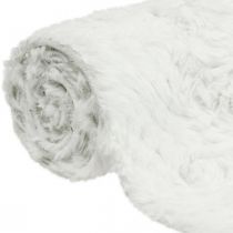 Caminho de mesa, pelo sintético branco, caminho de mesa, pelo decorativo 15×200cm