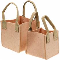 Vaso de feltro, bolsa de feltro rosa com alças, decoração de feltro, conjunto de 2