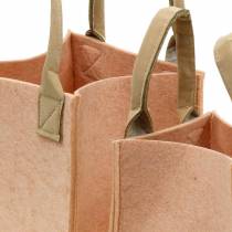 Vaso de feltro, bolsa de feltro rosa com alças, decoração de feltro, conjunto de 2